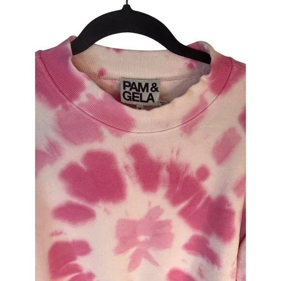 Pam & Gela Medium Tie-Dye Pink & White Cropped Sweatshirt - Picture 11 of 16